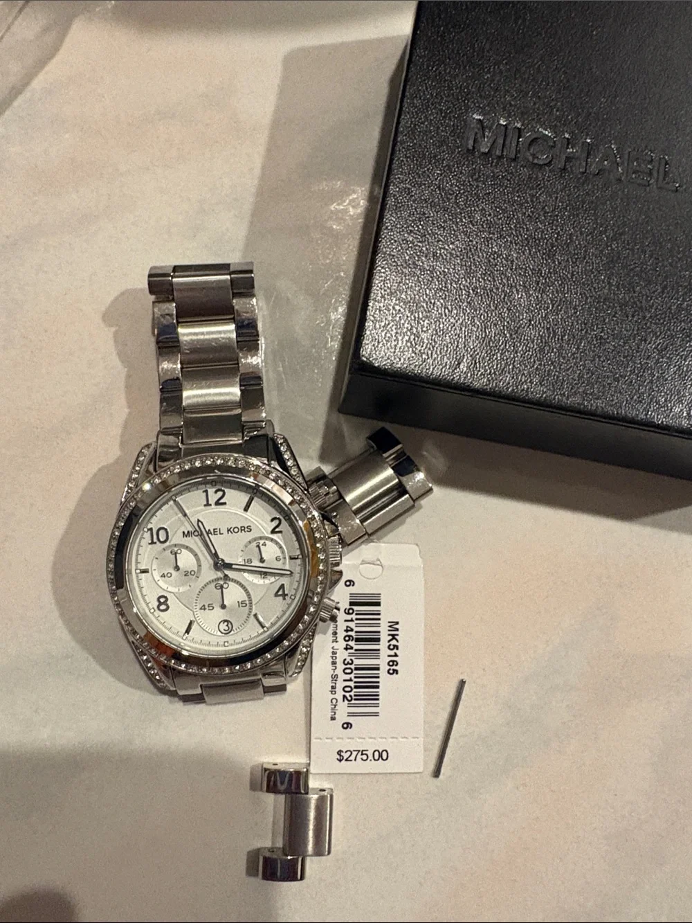 Michael Kors Silver and White Crystal Accent Chronograph Watch